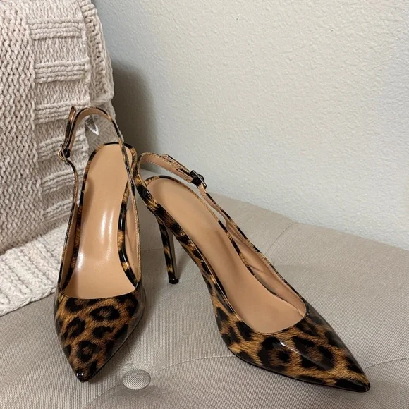 Leopard Print Slingback Heels - Picture 2 of 3